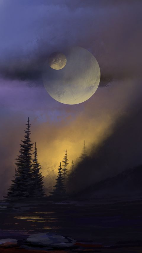 Download wallpaper 2160x3840 forest, trees, moon, night, art, dark samsung galaxy s4, s5, note, sony xperia z, z1, z2, z3, htc one, lenovo vibe hd background