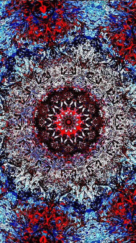 Download wallpaper 2160x3840 fractal, kaleidoscope, pattern, abstraction, blue, red samsung galaxy s4, s5, note, sony xperia z, z1, z2, z3, htc one, lenovo vibe hd background