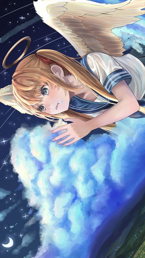 Download wallpaper 2160x3840 girl, angel, clouds, sky, anime, art samsung galaxy s4, s5, note, sony xperia z, z1, z2, z3, htc one, lenovo vibe hd background