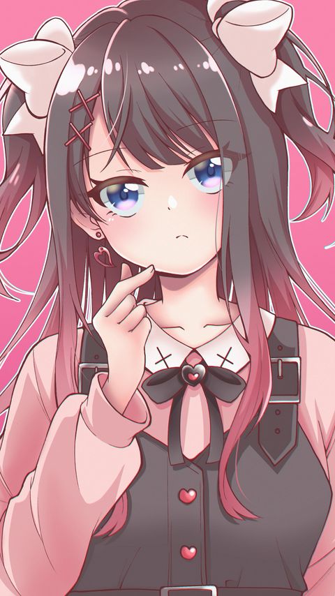 Download wallpaper 2160x3840 girl, bows, gesture, heart, anime samsung galaxy s4, s5, note, sony xperia z, z1, z2, z3, htc one, lenovo vibe hd background