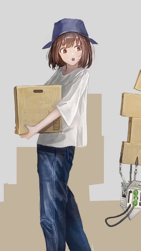 Download wallpaper 2160x3840 girl, boxes, robot, anime, art samsung galaxy s4, s5, note, sony xperia z, z1, z2, z3, htc one, lenovo vibe hd background