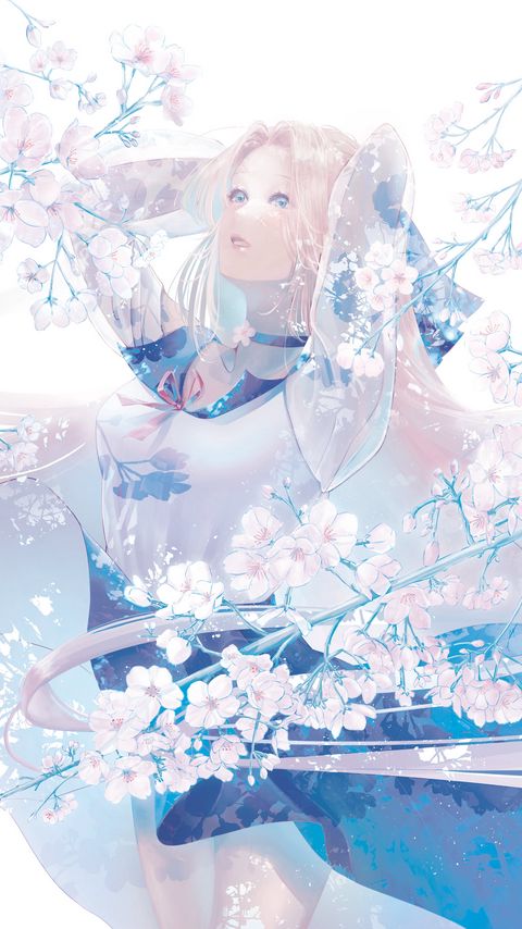 Download wallpaper 2160x3840 girl, dress, flowers, anime, art, light samsung galaxy s4, s5, note, sony xperia z, z1, z2, z3, htc one, lenovo vibe hd background