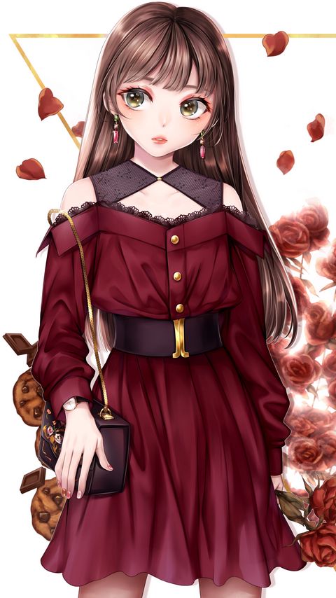 Download wallpaper 2160x3840 girl, dress, glance, anime, art, red samsung galaxy s4, s5, note, sony xperia z, z1, z2, z3, htc one, lenovo vibe hd background