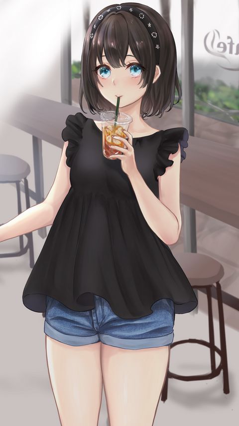 Download wallpaper 2160x3840 girl, drink, cup, anime, art samsung galaxy s4, s5, note, sony xperia z, z1, z2, z3, htc one, lenovo vibe hd background