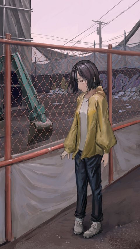 Download wallpaper 2160x3840 girl, fence, mesh, anime, art samsung galaxy s4, s5, note, sony xperia z, z1, z2, z3, htc one, lenovo vibe hd background