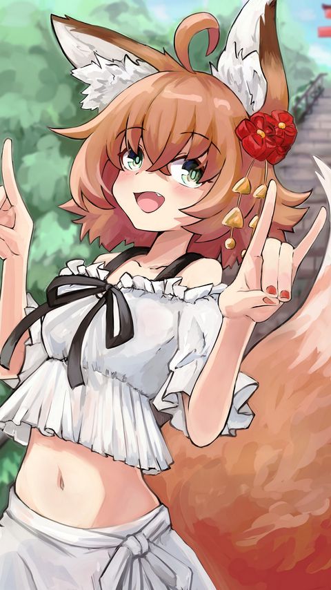 Download wallpaper 2160x3840 girl, fox, ears, gesture, anime, art samsung galaxy s4, s5, note, sony xperia z, z1, z2, z3, htc one, lenovo vibe hd background