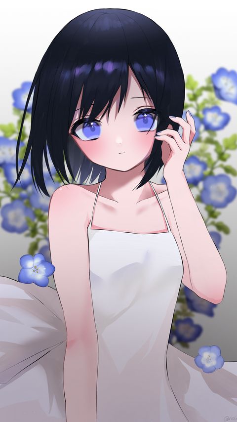 Download wallpaper 2160x3840 girl, glance, flowers, dress, anime samsung galaxy s4, s5, note, sony xperia z, z1, z2, z3, htc one, lenovo vibe hd background