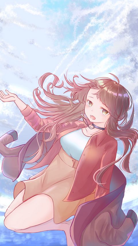 Download wallpaper 2160x3840 girl, glance, sky, flight, anime samsung galaxy s4, s5, note, sony xperia z, z1, z2, z3, htc one, lenovo vibe hd background