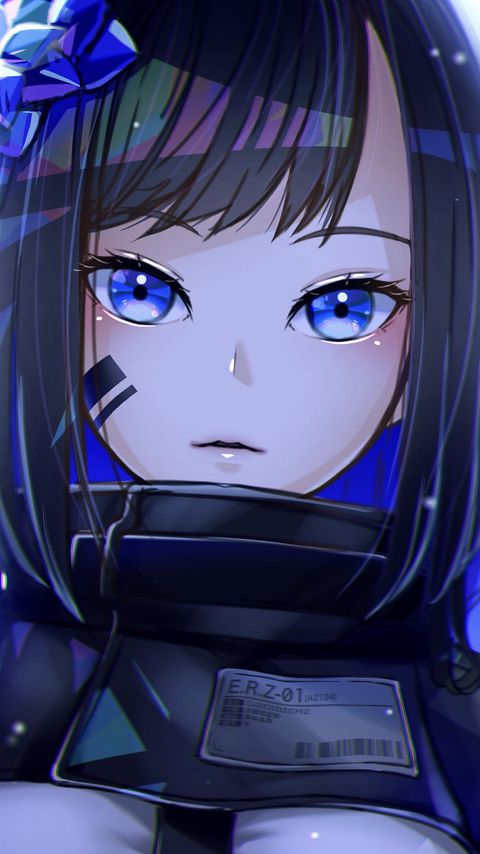 Download wallpaper 2160x3840 girl, glance, soldier, anime, art, blue samsung galaxy s4, s5, note, sony xperia z, z1, z2, z3, htc one, lenovo vibe hd background