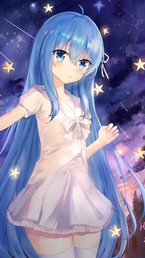 Download wallpaper 2160x3840 girl, glance, stars, anime, art samsung galaxy s4, s5, note, sony xperia z, z1, z2, z3, htc one, lenovo vibe hd background