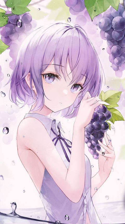 Download wallpaper 2160x3840 girl, grapes, glance, anime, art, cartoon samsung galaxy s4, s5, note, sony xperia z, z1, z2, z3, htc one, lenovo vibe hd background