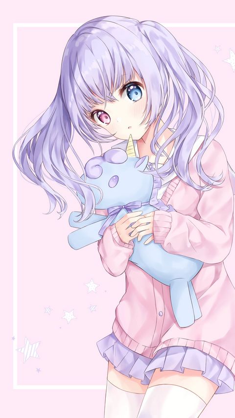 Download wallpaper 2160x3840 girl, heterochromia, unicorn, toy, anime, art samsung galaxy s4, s5, note, sony xperia z, z1, z2, z3, htc one, lenovo vibe hd background