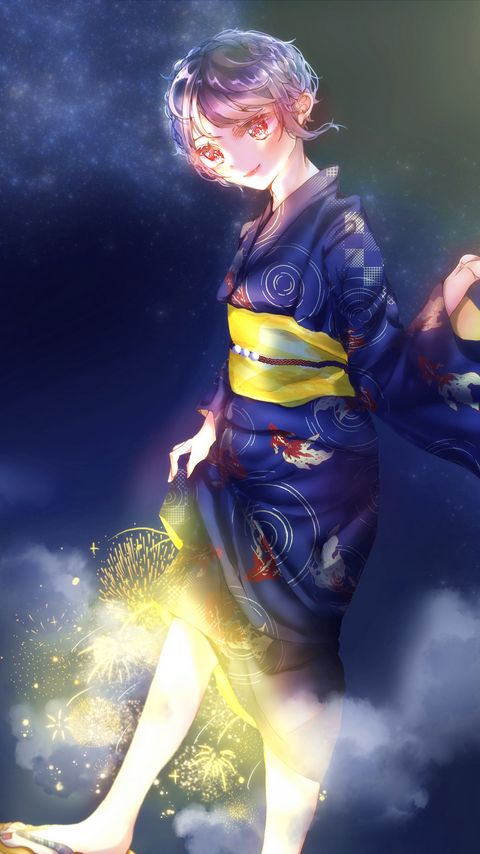 Download wallpaper 2160x3840 girl, kimono, fireworks, sparks, anime samsung galaxy s4, s5, note, sony xperia z, z1, z2, z3, htc one, lenovo vibe hd background