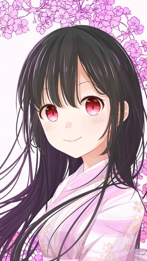 Download wallpaper 2160x3840 girl, kimono, flowers, anime samsung galaxy s4, s5, note, sony xperia z, z1, z2, z3, htc one, lenovo vibe hd background