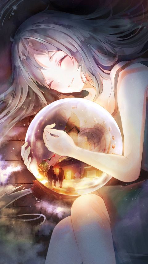 Download wallpaper 2160x3840 girl, smile, ball, memory, anime, art samsung galaxy s4, s5, note, sony xperia z, z1, z2, z3, htc one, lenovo vibe hd background