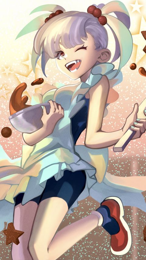 Download wallpaper 2160x3840 girl, smile, cookies, pastries, anime samsung galaxy s4, s5, note, sony xperia z, z1, z2, z3, htc one, lenovo vibe hd background