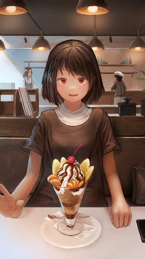 Download wallpaper 2160x3840 girl, smile, dessert, date, anime, art samsung galaxy s4, s5, note, sony xperia z, z1, z2, z3, htc one, lenovo vibe hd background