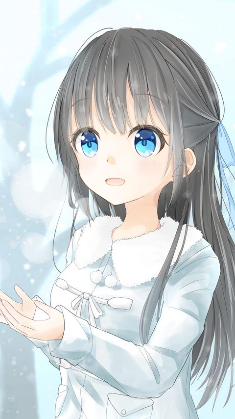 Download wallpaper 2160x3840 girl, smile, joy, snow, winter, anime samsung galaxy s4, s5, note, sony xperia z, z1, z2, z3, htc one, lenovo vibe hd background