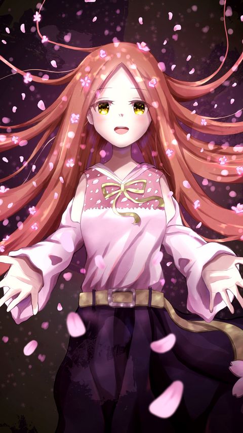 Download wallpaper 2160x3840 girl, smile, petals, sakura, anime, art samsung galaxy s4, s5, note, sony xperia z, z1, z2, z3, htc one, lenovo vibe hd background