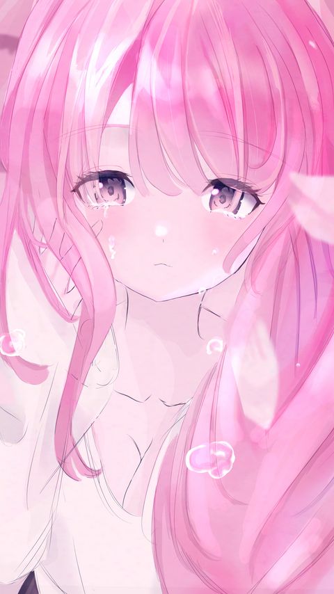 Download wallpaper 2160x3840 girl, tears, sad, anime, art, pink samsung galaxy s4, s5, note, sony xperia z, z1, z2, z3, htc one, lenovo vibe hd background