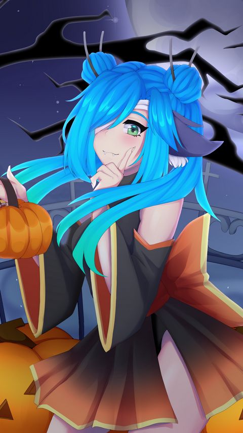 Download wallpaper 2160x3840 girl, vampire, pumpkin, halloween, anime, art samsung galaxy s4, s5, note, sony xperia z, z1, z2, z3, htc one, lenovo vibe hd background