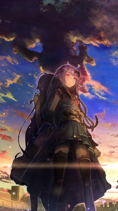 Download wallpaper 2160x3840 girls, touch, sky, clouds, sunset, anime samsung galaxy s4, s5, note, sony xperia z, z1, z2, z3, htc one, lenovo vibe hd background