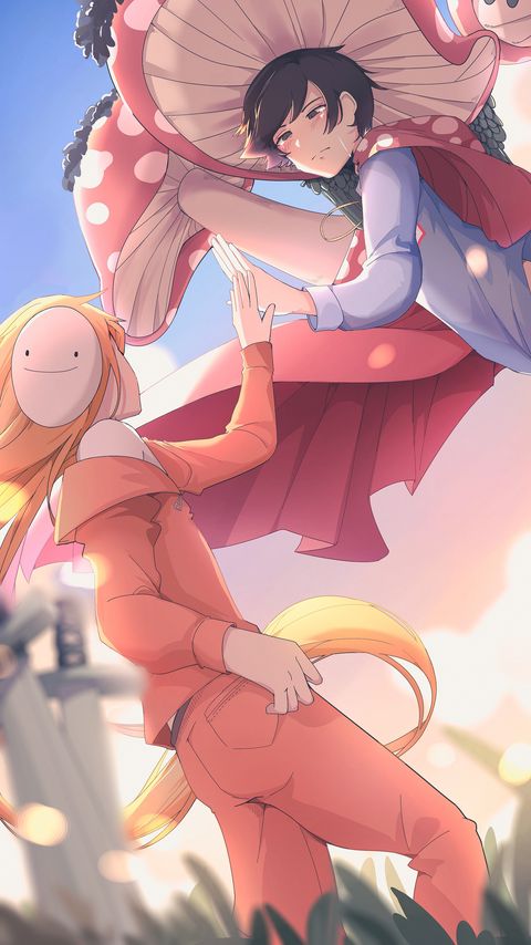 Download wallpaper 2160x3840 guy, girl, touch, costumes, anime, art, cartoon samsung galaxy s4, s5, note, sony xperia z, z1, z2, z3, htc one, lenovo vibe hd background