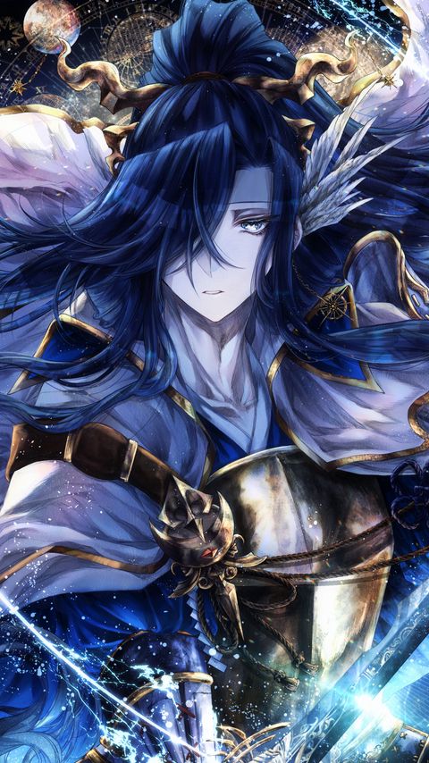 Download wallpaper 2160x3840 guy, warrior, anime, art, blue samsung galaxy s4, s5, note, sony xperia z, z1, z2, z3, htc one, lenovo vibe hd background