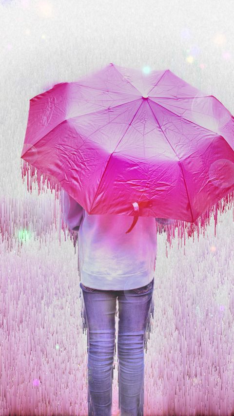 Download wallpaper 2160x3840 man, umbrella, glitch, stripes, drips, pink samsung galaxy s4, s5, note, sony xperia z, z1, z2, z3, htc one, lenovo vibe hd background