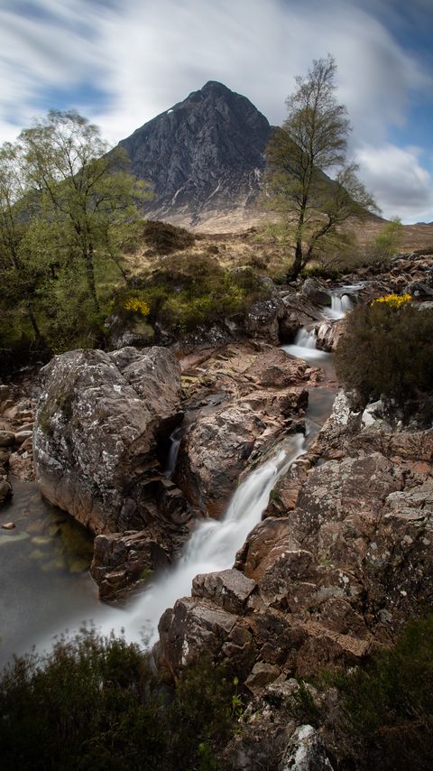 Download wallpaper 2160x3840 mountain, cliff, rock, waterfall, landscape, nature samsung galaxy s4, s5, note, sony xperia z, z1, z2, z3, htc one, lenovo vibe hd background