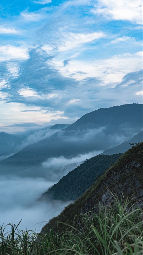 Download wallpaper 2160x3840 mountains, clouds, aerial view, nature, landscape samsung galaxy s4, s5, note, sony xperia z, z1, z2, z3, htc one, lenovo vibe hd background