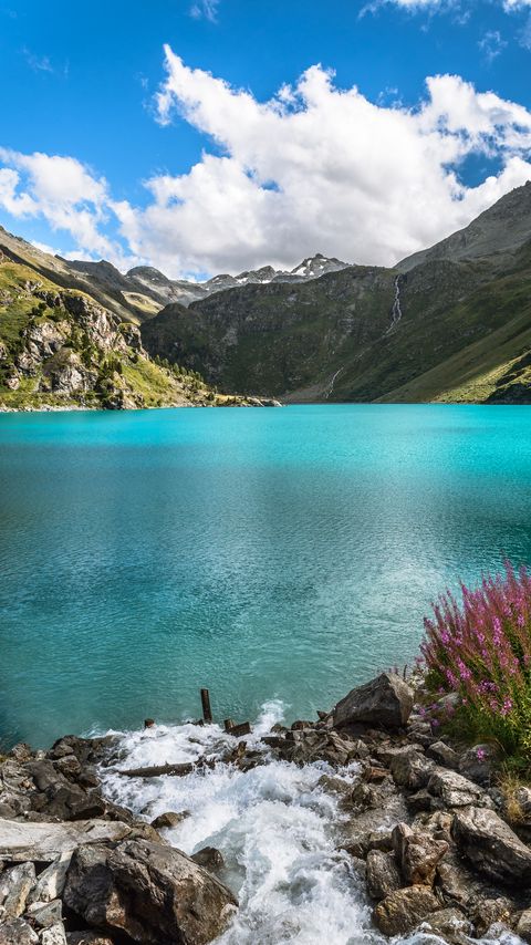 Download wallpaper 2160x3840 mountains, lake, stream, landscape, nature samsung galaxy s4, s5, note, sony xperia z, z1, z2, z3, htc one, lenovo vibe hd background