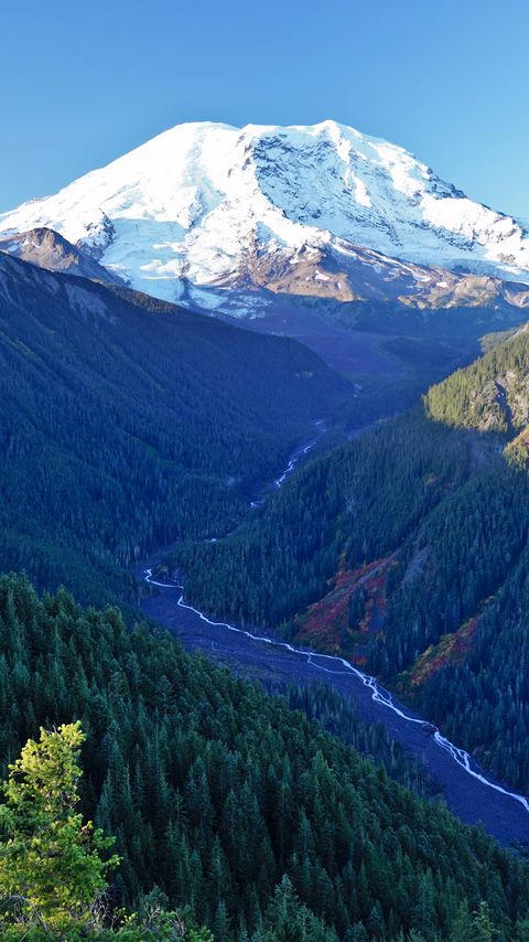 Download wallpaper 2160x3840 mountains, trees, stream, aerial view, landscape samsung galaxy s4, s5, note, sony xperia z, z1, z2, z3, htc one, lenovo vibe hd background