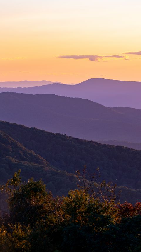 Download wallpaper 2160x3840 mountains, trees, twilight, landscape, aerial view samsung galaxy s4, s5, note, sony xperia z, z1, z2, z3, htc one, lenovo vibe hd background