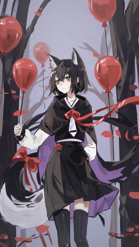 Download wallpaper 2160x3840 neko, ears, forest, balls, anime, art samsung galaxy s4, s5, note, sony xperia z, z1, z2, z3, htc one, lenovo vibe hd background