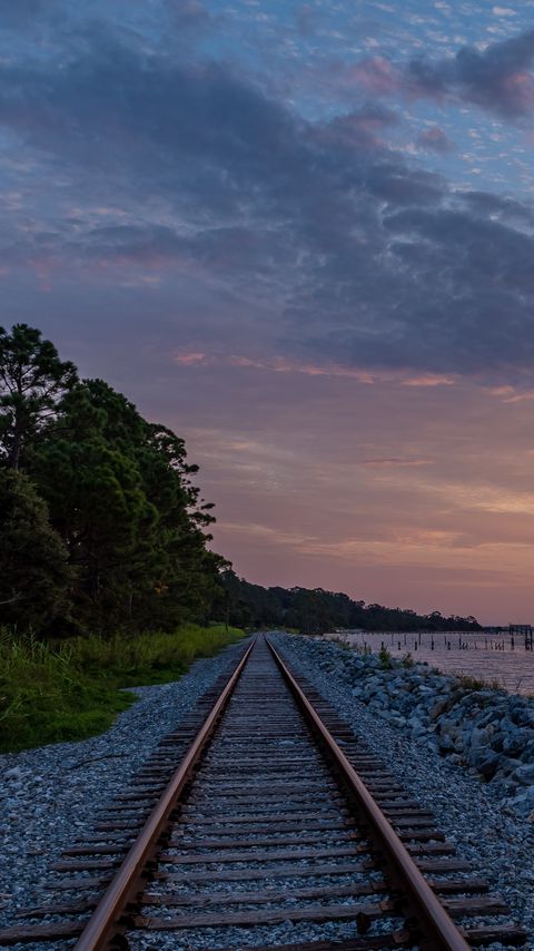 Download wallpaper 2160x3840 rails, railroad, coast, twilight samsung galaxy s4, s5, note, sony xperia z, z1, z2, z3, htc one, lenovo vibe hd background