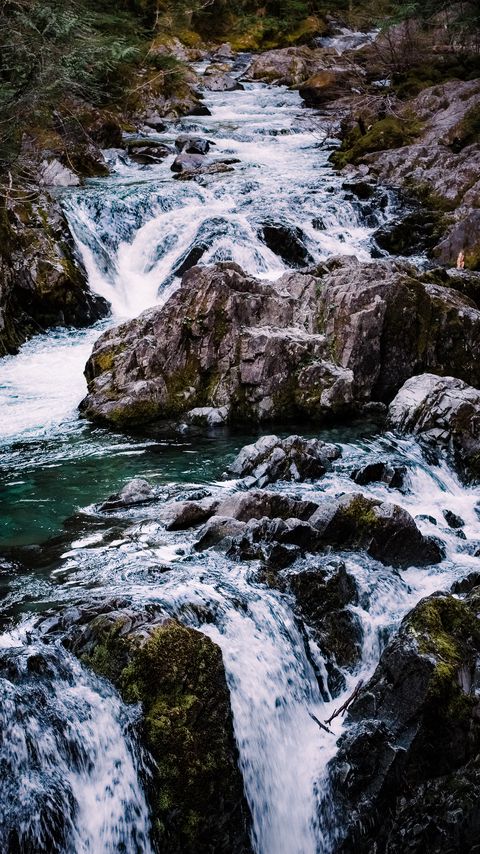 Download wallpaper 2160x3840 river, cascade, water, stones, landscape samsung galaxy s4, s5, note, sony xperia z, z1, z2, z3, htc one, lenovo vibe hd background