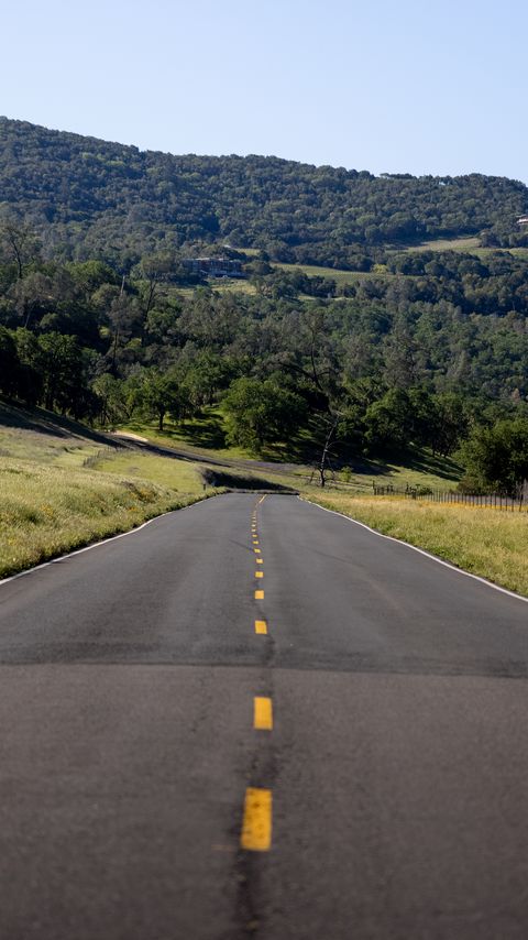 Download wallpaper 2160x3840 road, trees, hill, nature, landscape samsung galaxy s4, s5, note, sony xperia z, z1, z2, z3, htc one, lenovo vibe hd background