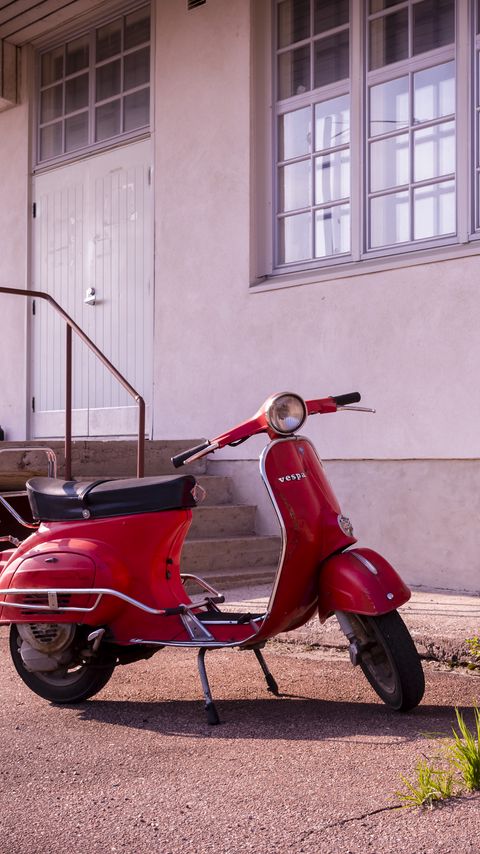 Download wallpaper 2160x3840 scooter, red, parking, asphalt samsung galaxy s4, s5, note, sony xperia z, z1, z2, z3, htc one, lenovo vibe hd background