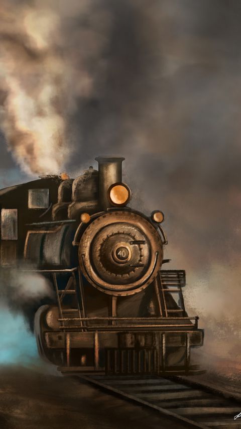 Download wallpaper 2160x3840 steam locomotive, train, rails, smoke, art samsung galaxy s4, s5, note, sony xperia z, z1, z2, z3, htc one, lenovo vibe hd background