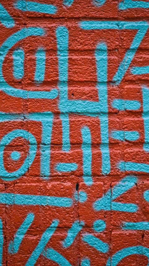 Download wallpaper 2160x3840 wall, bricks, graffiti, texture, red, blue samsung galaxy s4, s5, note, sony xperia z, z1, z2, z3, htc one, lenovo vibe hd background