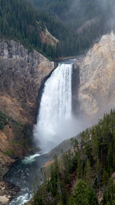 Download wallpaper 2160x3840 waterfall, rocks, canyon, trees, nature, aerial view samsung galaxy s4, s5, note, sony xperia z, z1, z2, z3, htc one, lenovo vibe hd background