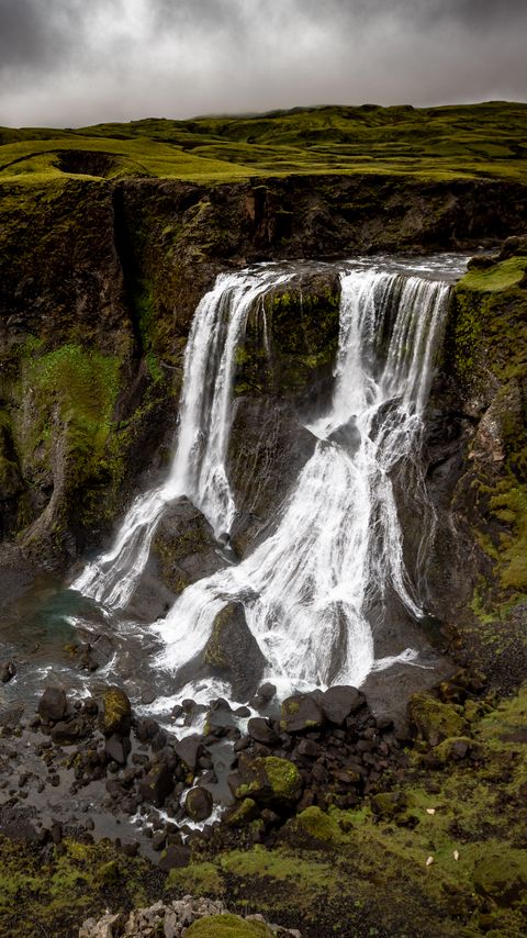 Download wallpaper 2160x3840 waterfall, rocks, nature, landscape, aerial view samsung galaxy s4, s5, note, sony xperia z, z1, z2, z3, htc one, lenovo vibe hd background