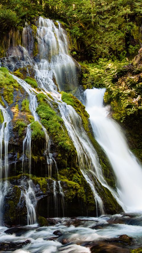 Download wallpaper 2160x3840 waterfall, rocks, nature, landscape samsung galaxy s4, s5, note, sony xperia z, z1, z2, z3, htc one, lenovo vibe hd background