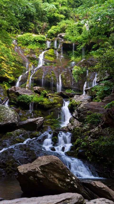 Download wallpaper 2160x3840 waterfall, water, cascade, stones, trees, nature samsung galaxy s4, s5, note, sony xperia z, z1, z2, z3, htc one, lenovo vibe hd background