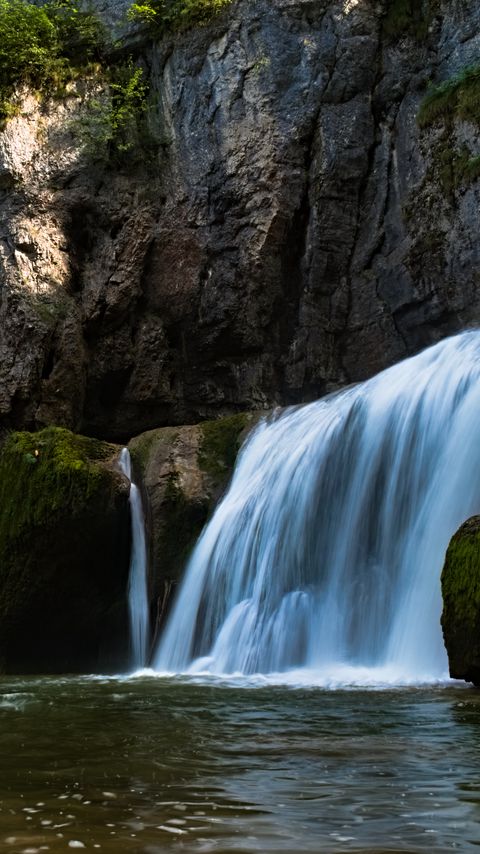 Download wallpaper 2160x3840 waterfall, water, rocks, stones, nature samsung galaxy s4, s5, note, sony xperia z, z1, z2, z3, htc one, lenovo vibe hd background