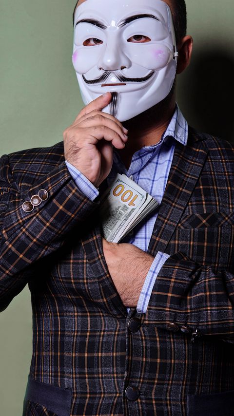 Download wallpaper 2160x3840 anonymous, mask, jacket, money samsung galaxy s4, s5, note, sony xperia z, z1, z2, z3, htc one, lenovo vibe hd background