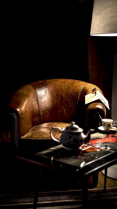 Download wallpaper 2160x3840 armchair, tea, teapot, book samsung galaxy s4, s5, note, sony xperia z, z1, z2, z3, htc one, lenovo vibe hd background