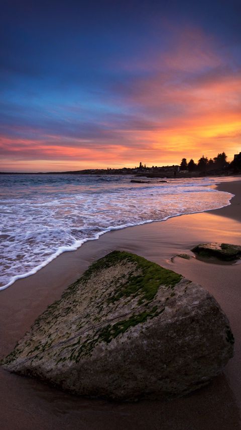 Download wallpaper 2160x3840 beach, sea, stones, sunset samsung galaxy s4, s5, note, sony xperia z, z1, z2, z3, htc one, lenovo vibe hd background