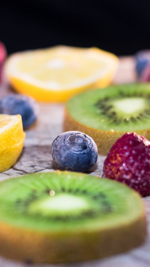 Download wallpaper 2160x3840 blueberries, kiwi, raspberries, berries, fruits samsung galaxy s4, s5, note, sony xperia z, z1, z2, z3, htc one, lenovo vibe hd background